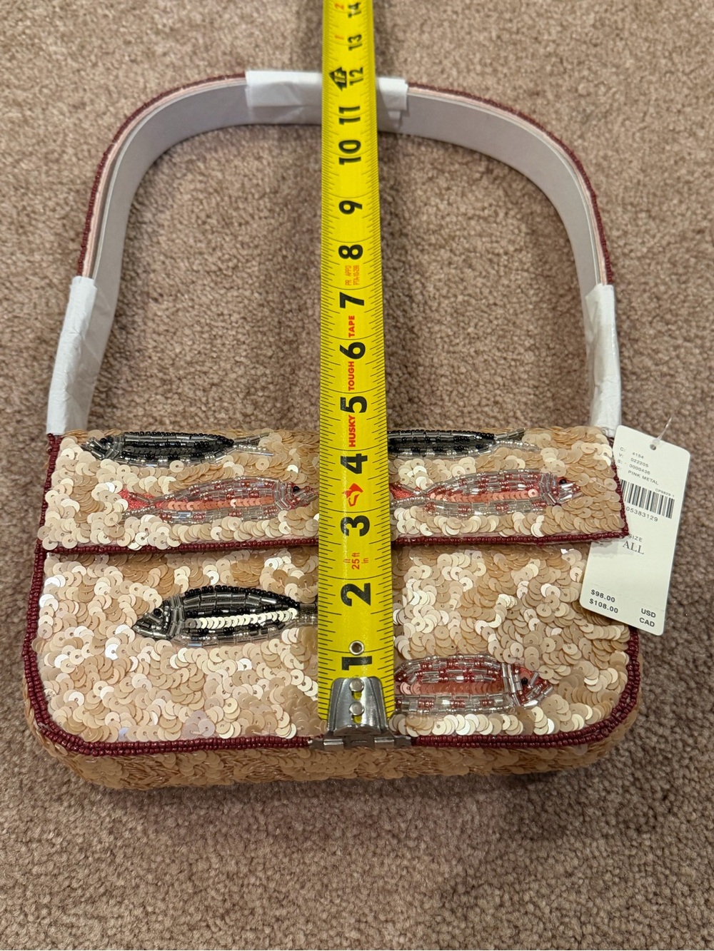NWT new Anthropologie Fiona beaded shoulder bag purse sardines pink tan beige - Picture 8 of 16